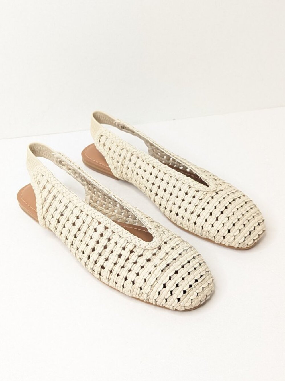 Steve Madden Rumi Woven Slingback Flats Bone Leather Women's 8.5
